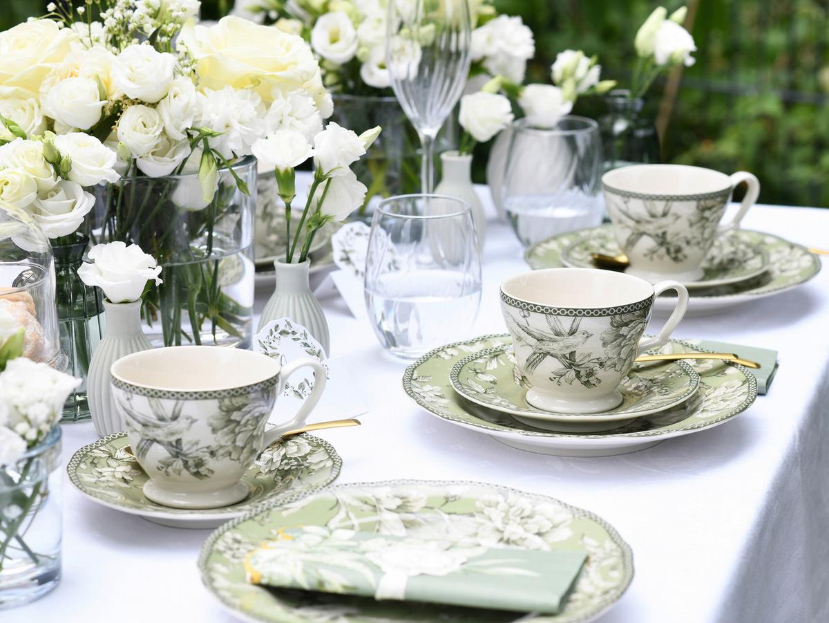 KAFFEESERVICE Grün, Weiß, 12--Teilig. - Weiß/Grün, Basics, Keramik - Creatable