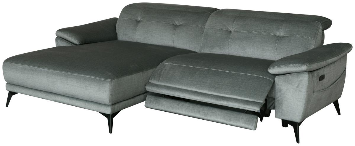 Ecksofa + Relaxfunktion Bonn Grau Leinenoptik 170x262 cm - Schwarz/Grau, MODERN, Holz/Textil (170/79/262cm)