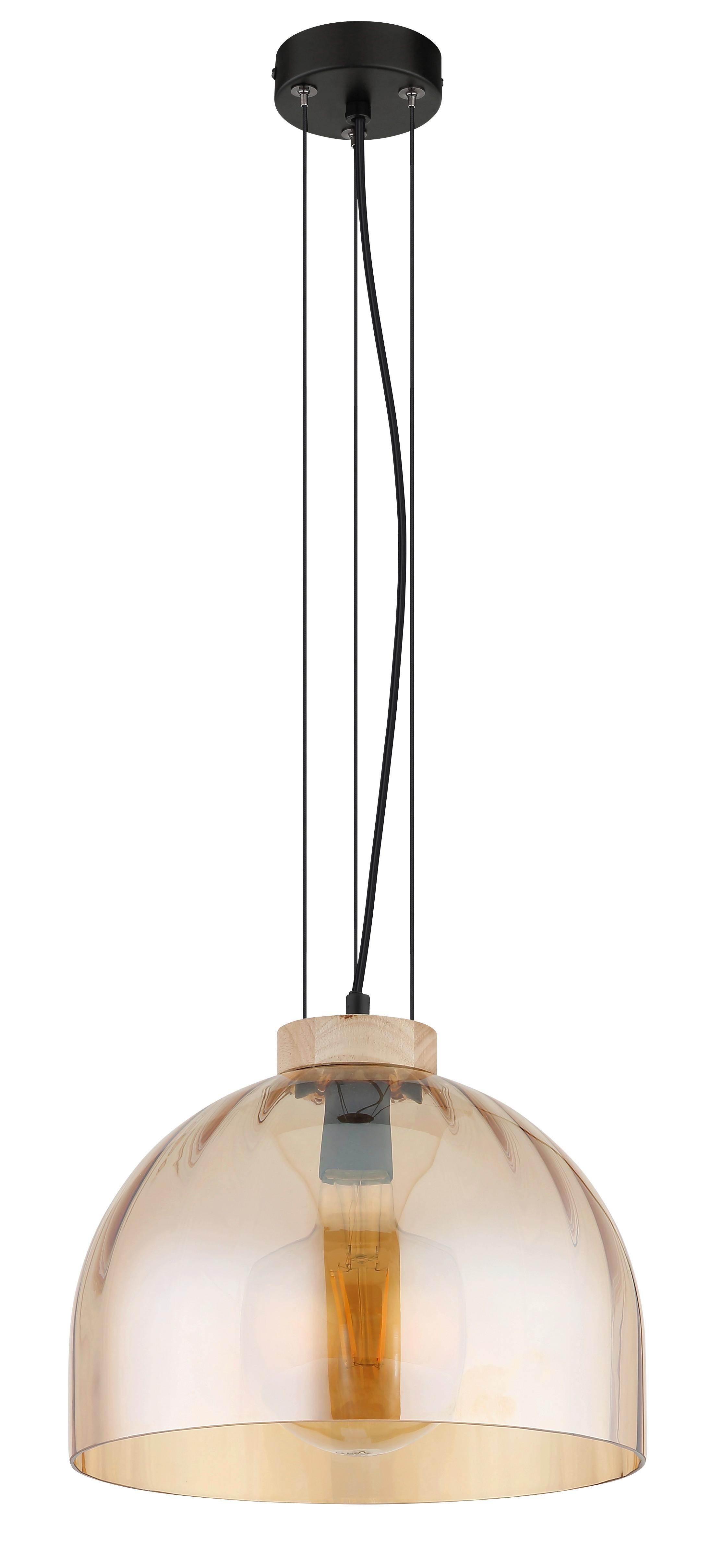 HÄNGELEUCHTE Braun, Schwarz, ca. 30x120 cm - Bernsteinfarben/Schwarz, Design, Glas/Holz (30/120cm) - Globo