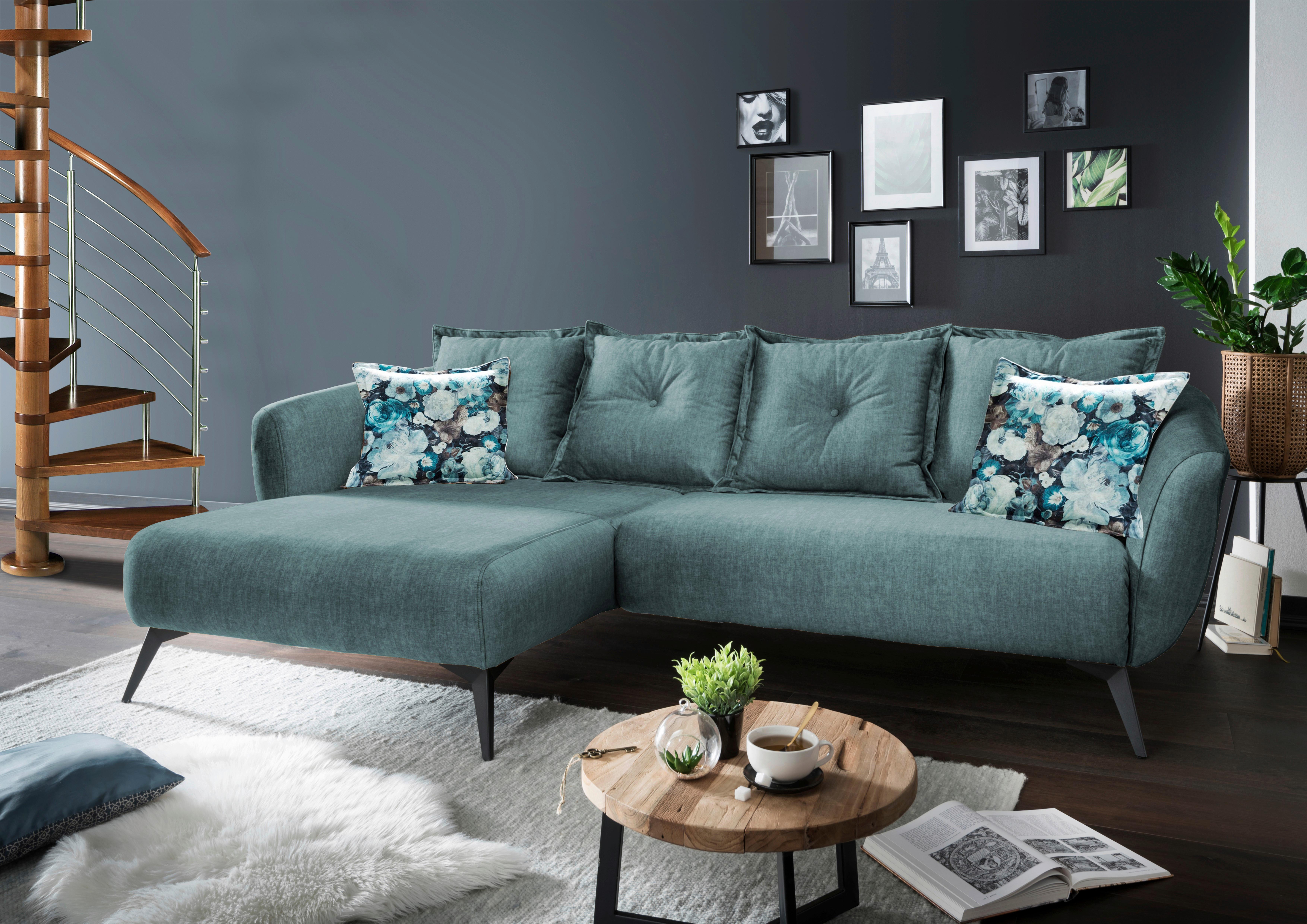 Ecksofa Baggio Mit Kissen Textil Blau/Grün - Blau/Multicolor, MODERN, Holz/Textil (162/277cm) - Livetastic