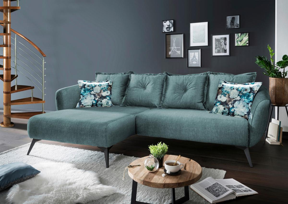 Ecksofa Baggio Mit Kissen Textil Blau/grün - Blau/Multicolor, MODERN, Holz/Textil (162/277cm) - Livetastic