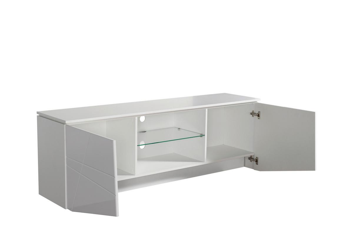 Médiaállvány Cadiz - fehér/magasfényű fehér, Modern, faalapú anyag/üveg (168/57/39,5cm)