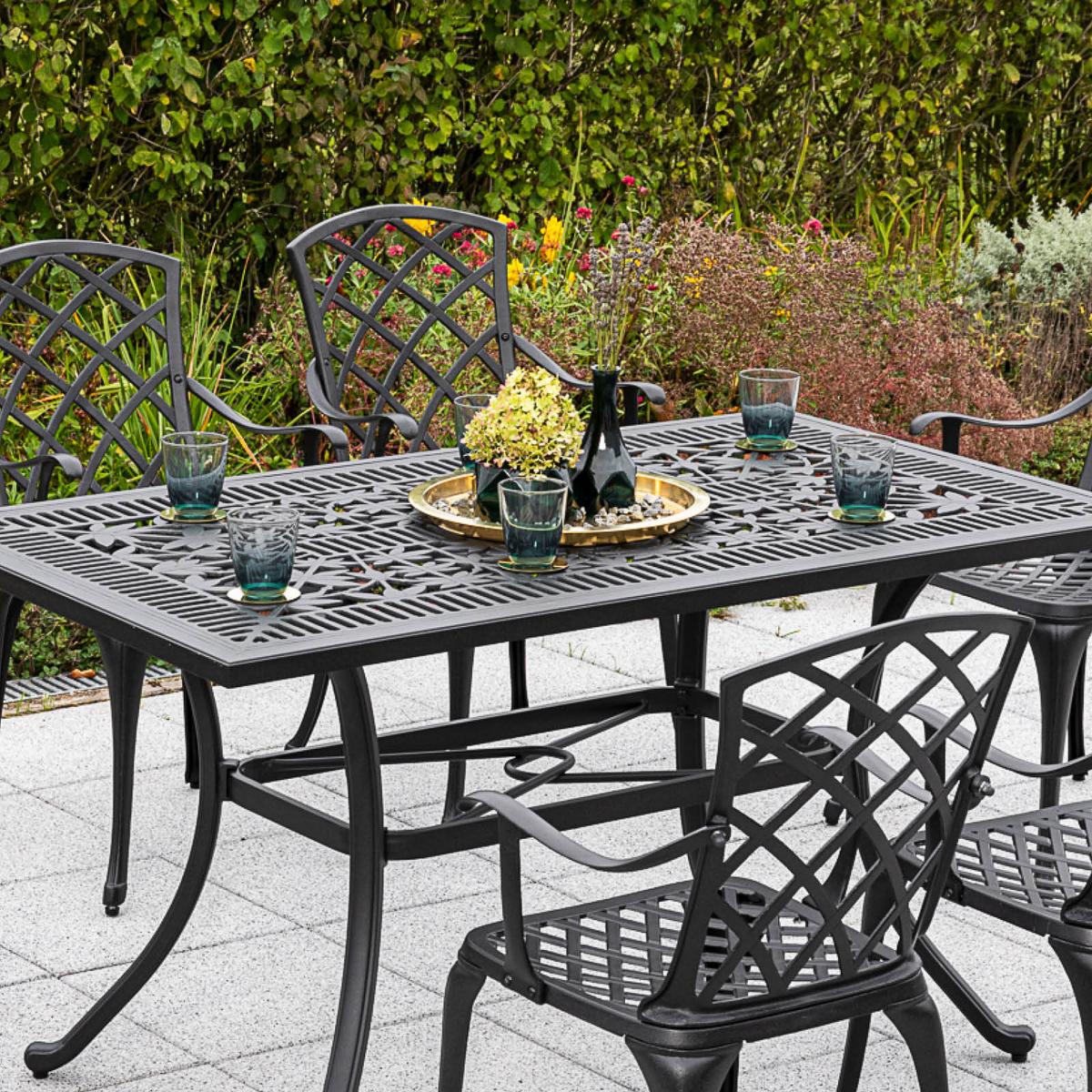 Gartentisch Aluminium L 140cm - Schwarz, KONVENTIONELL, Metall (140/80/73cm) - Gardenson