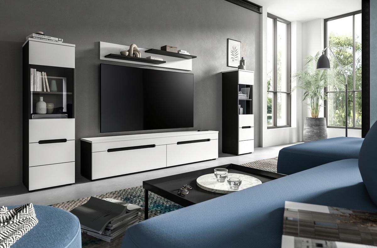 WOHNWAND Canu Weiß B: 272cm - Schwarz/Weiß, Design, Holzwerkstoff (272/141/33cm) - Livetastic