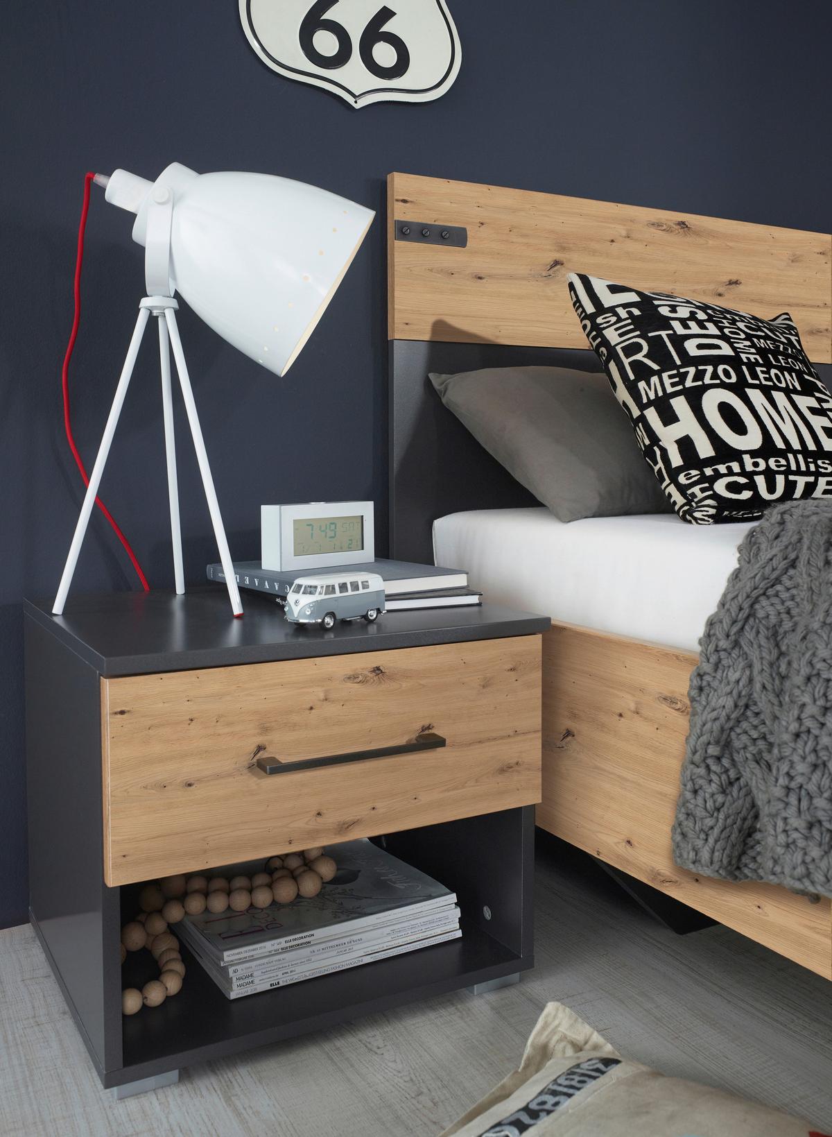 Bett Nevada Eiche Artisan 160x200 Cm - Dunkelgrau/Eiche Artisan, MODERN, Holzwerkstoff/Kunststoff (160/200cm) - Rauch Möbel