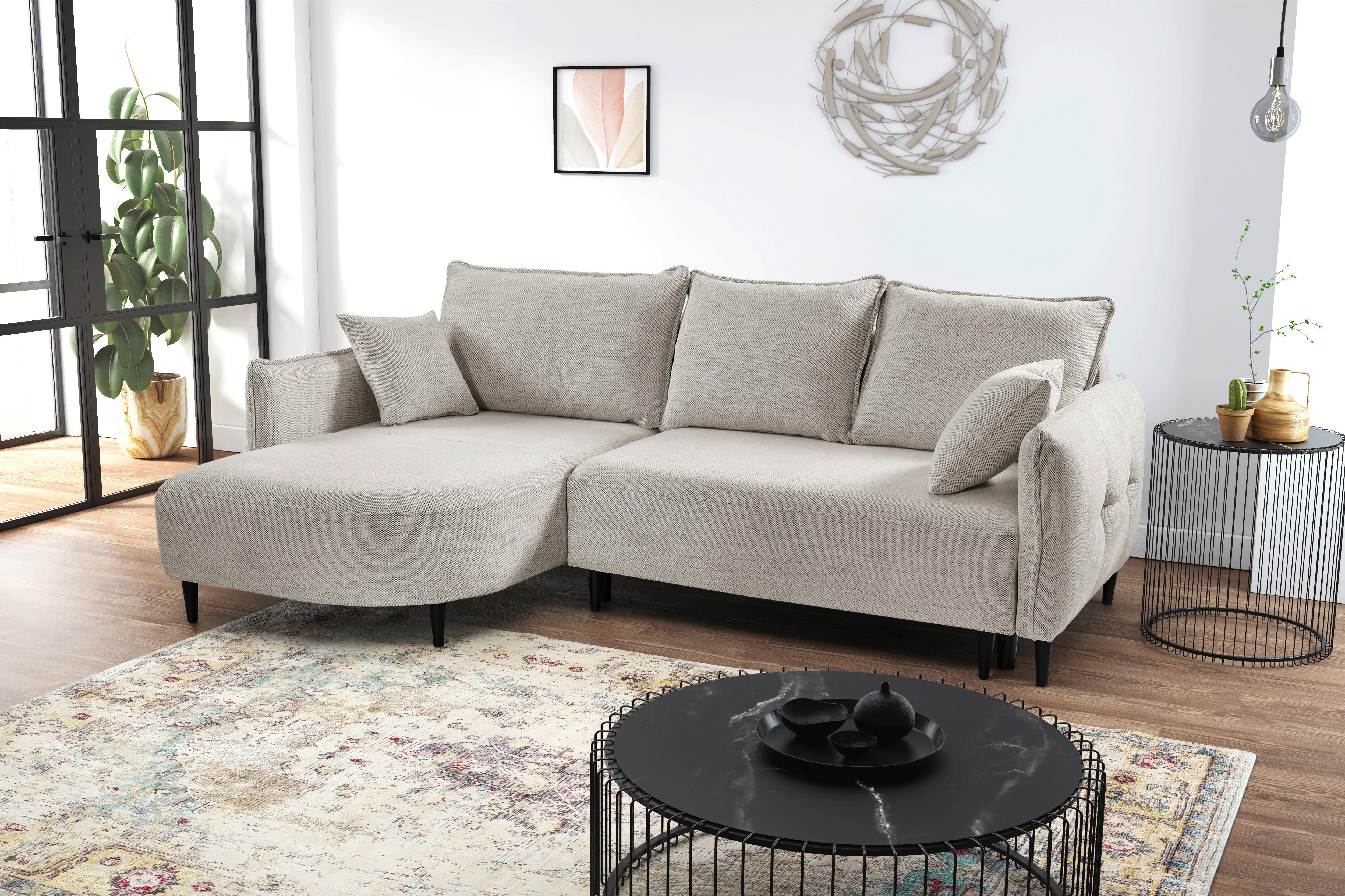 Ecksofa Sycylia Creme/Schwarz, 165 cm - Creme/Schwarz, Design, Textil (165/244cm) - MID.YOU