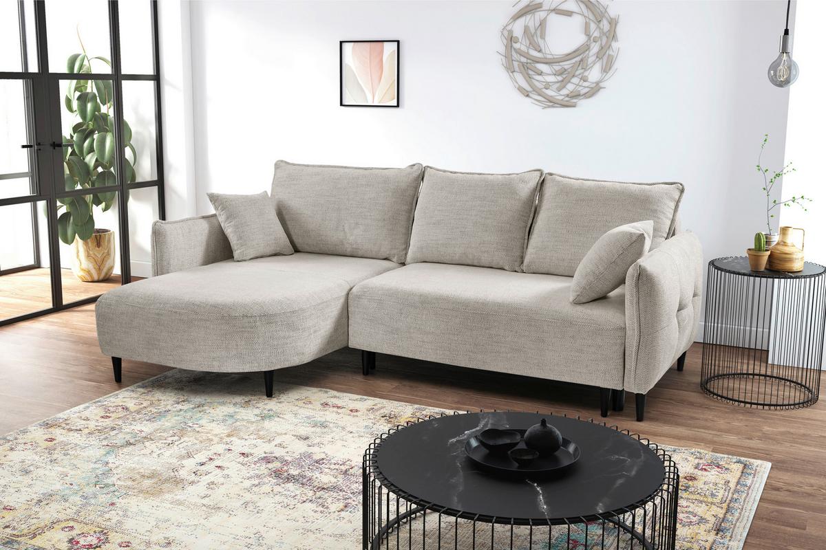 Ecksofa Sycylia Creme/Schwarz, 165 cm - Creme/Schwarz, Design, Textil (165/244cm) - MID.YOU