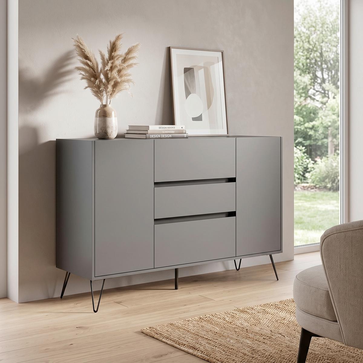 Sideboard Posseik Industrial Graphitfarben B: 140 cm - Graphitfarben/Schwarz, Design, Holzwerkstoff (140/93,6/42cm) - MID.YOU