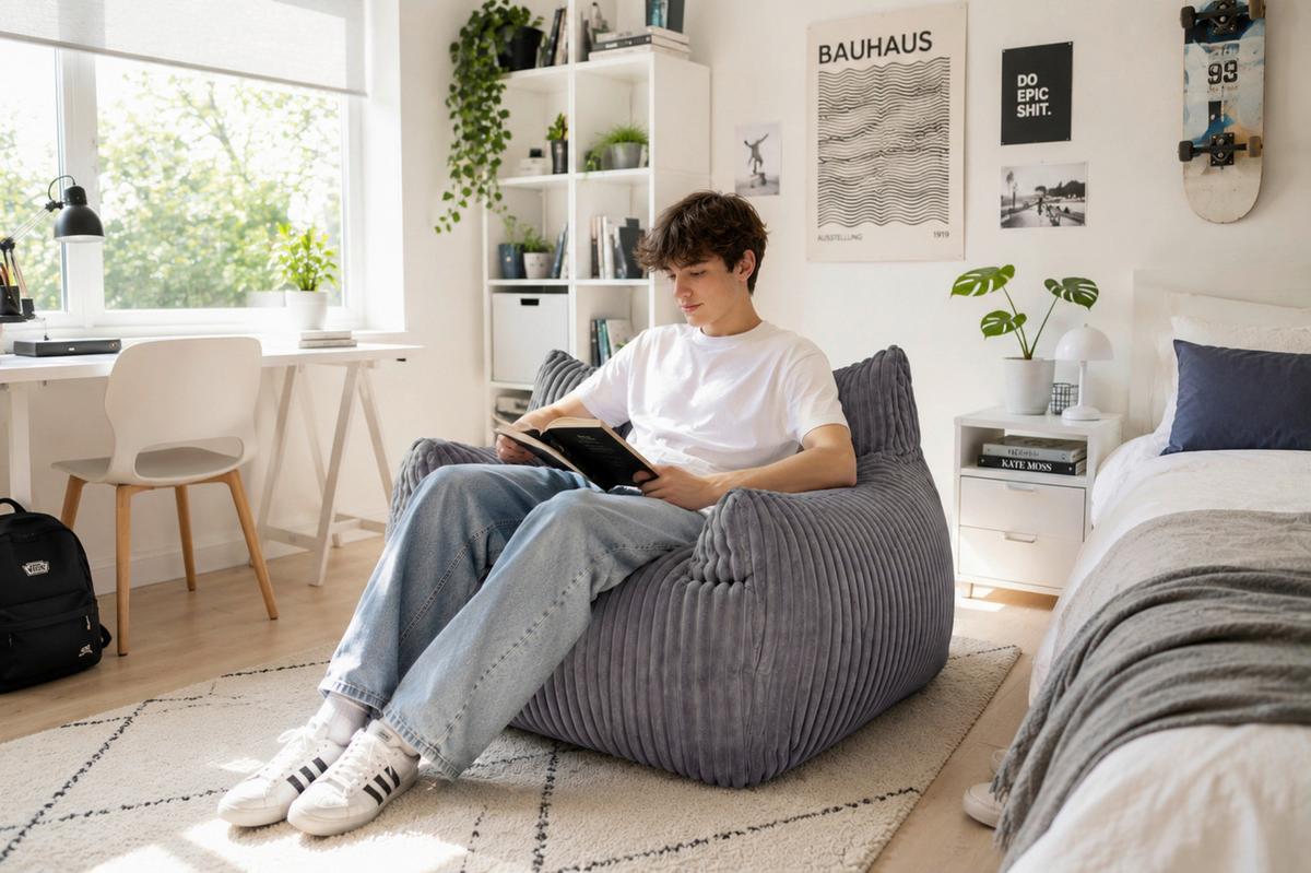 Sitzsack Nubo Cord grau, Indoor, B: 104cm - Grau, Basics, Textil (104/75/95cm)
