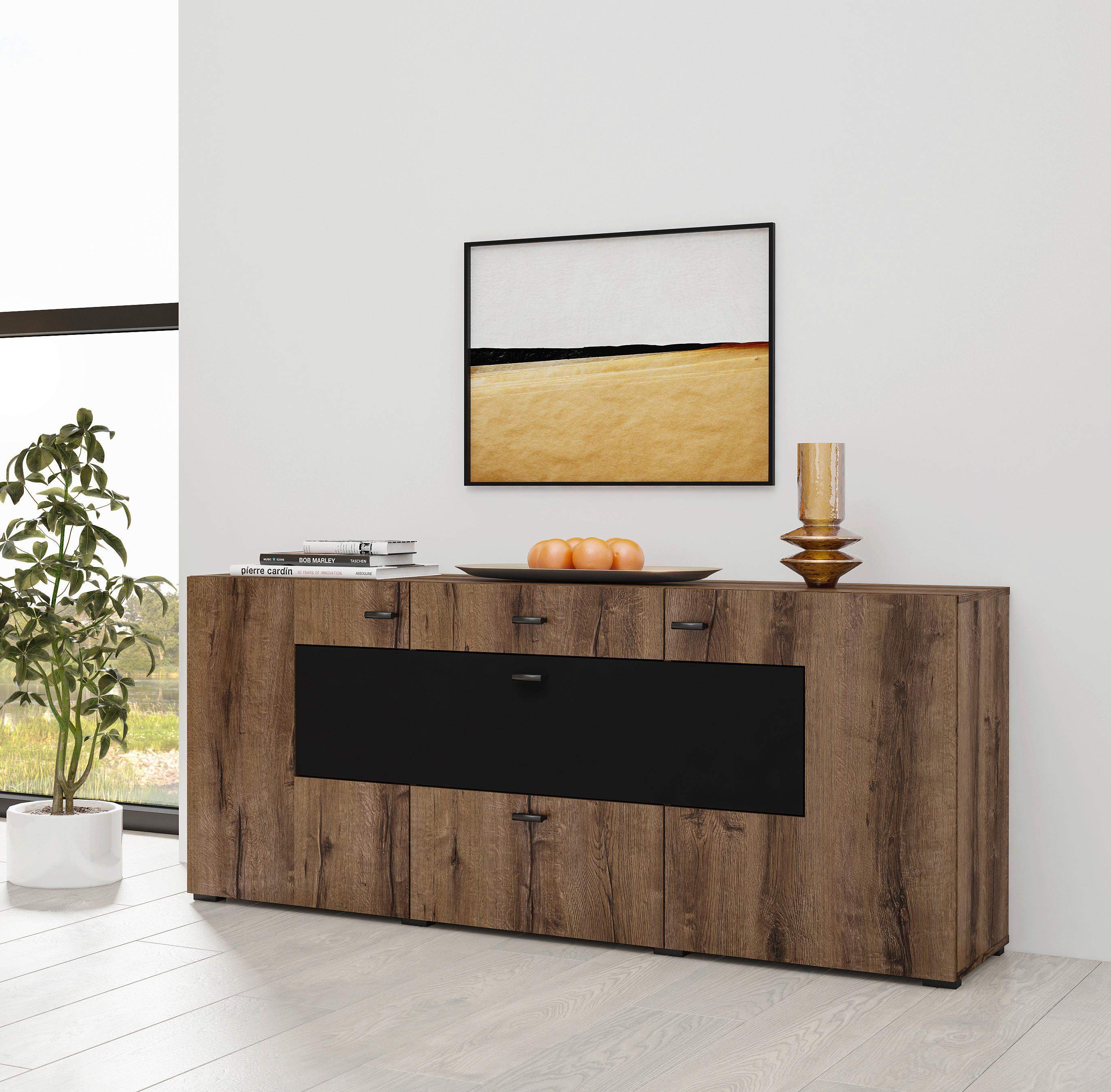 Komód Coby - tölgyfa színű/antracit, Basics (165/71/39cm)