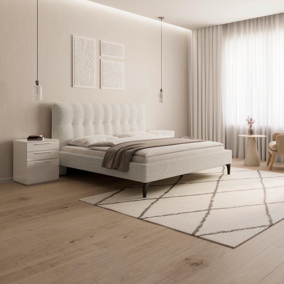 Čalouněná postel CLEA 180x200, krémová - černá/slonovinová, Moderní, kov/dřevo (180/200cm) - Bessagi Home