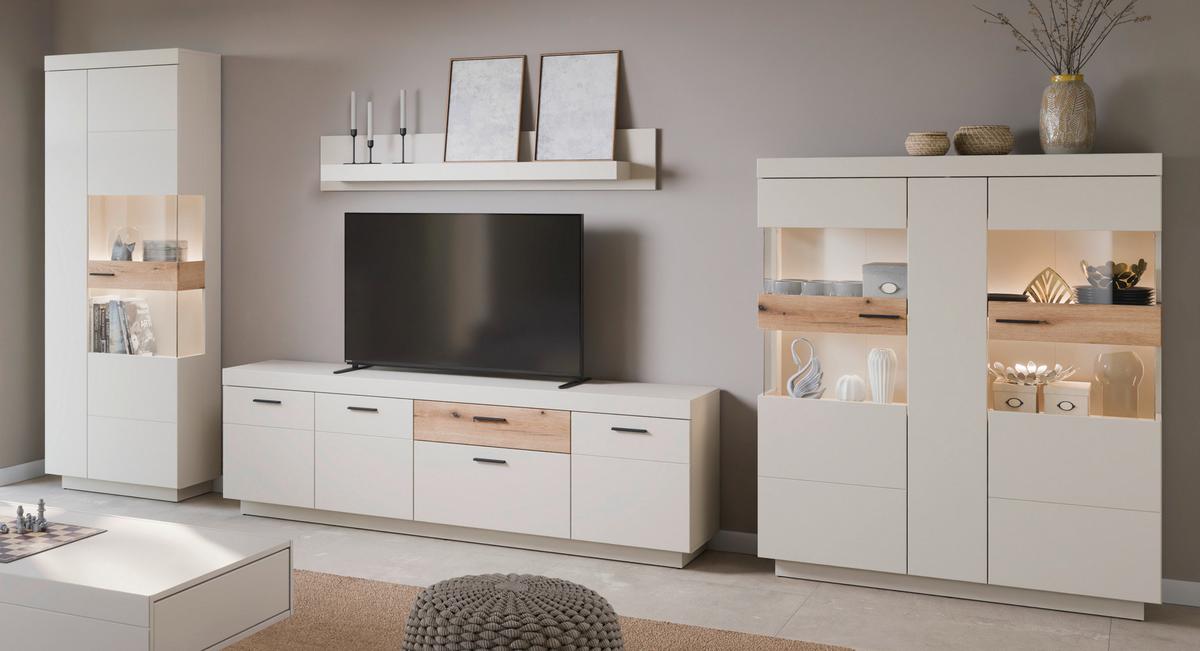 Stapelprogramm Lightning Eichefarben/kaschmir B: 400 Cm - Kaschmir/Eichefarben, MODERN, Glas/Holzwerkstoff (400/201/41,6cm)