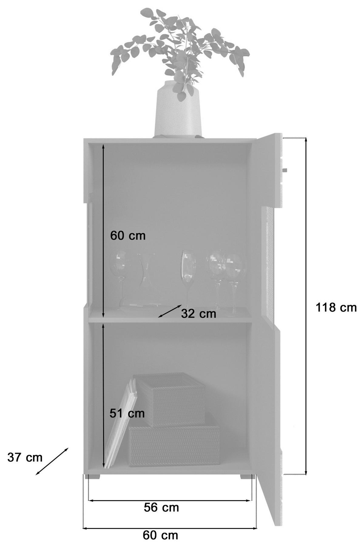 Drehtürenschrank Freno Grau Nb, Nox Oak Dekor B:117cm - KONVENTIONELL, Glas/Holzwerkstoff (117/60/37cm) - MID.YOU