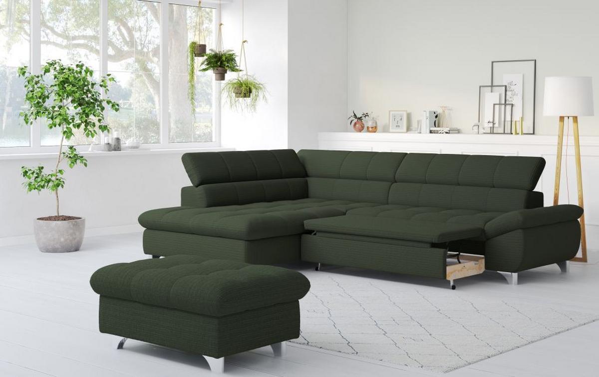 Rohová sedačka GEMINI, ľavá, tmavozelená ženilka - tmavozelená/chrómová, Konventionell, kov/textil (234/312cm)