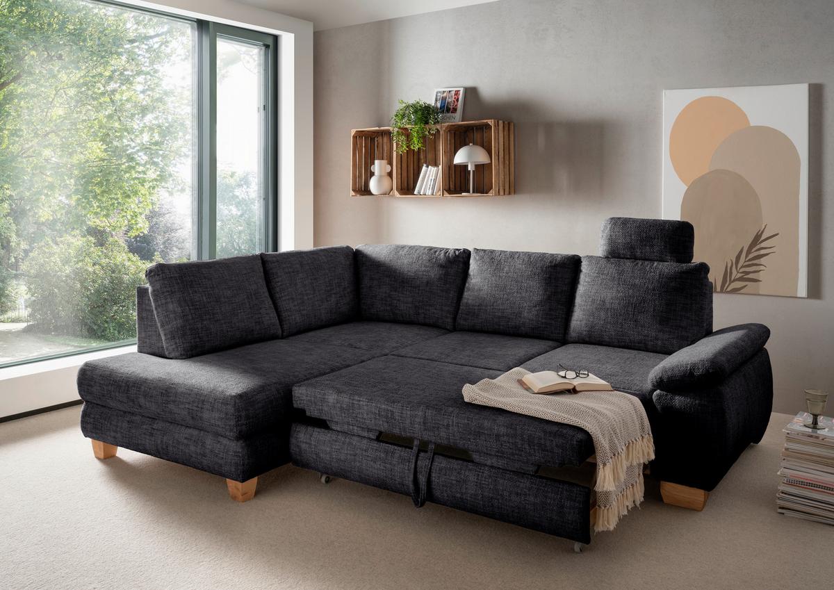 Eckschlafsofa Positano Schwarz S: 206x265 Cm - Wildeiche/Schwarz, MODERN, Textil (206/265cm) - Livetastic