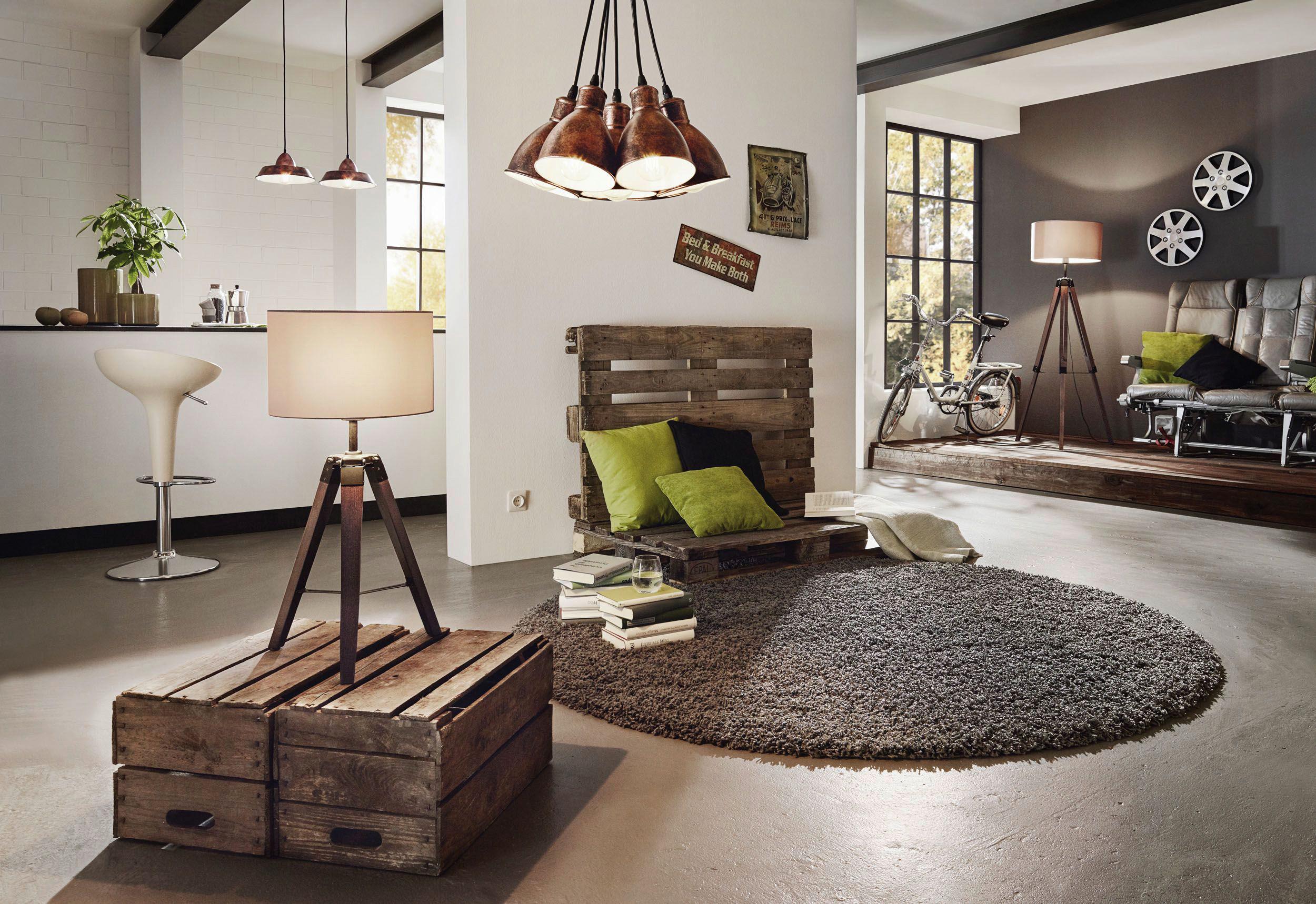 Stehleuchte 94326 (l Haus B) - Taupe/Nussbaumfarben, Natur, Holz/Textil (70/155cm) - Eglo