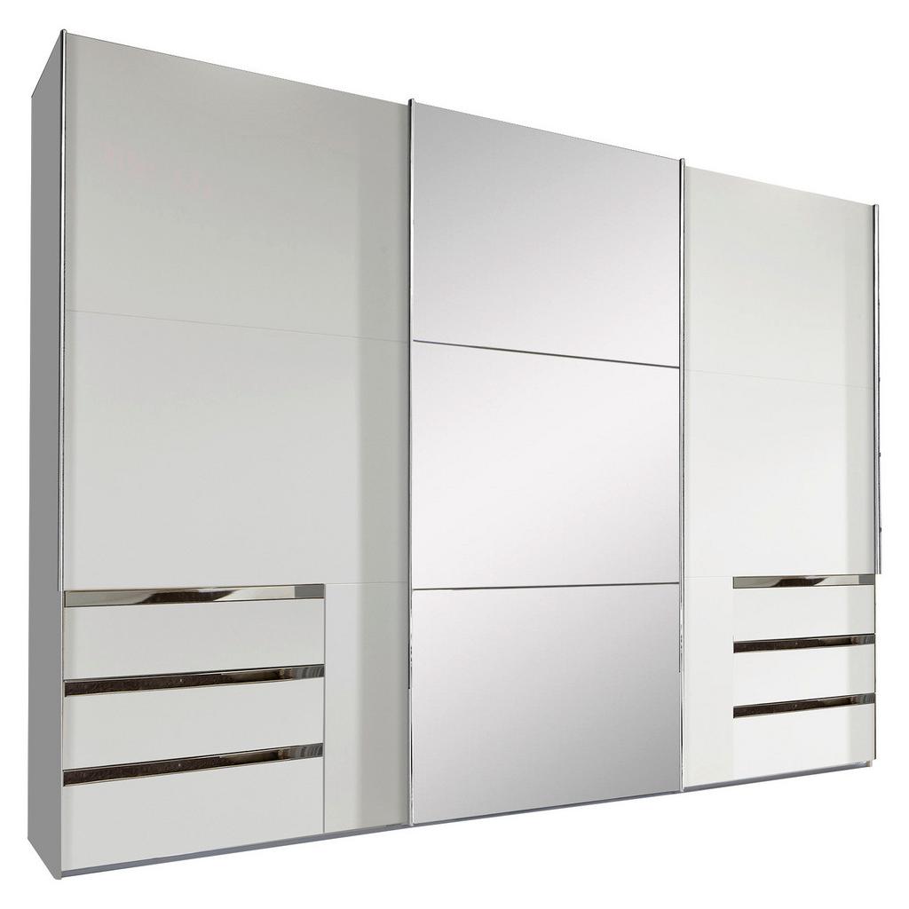 Schwebetürenschrank m. Spiegel + Laden 300cm Level 36a, Weiß