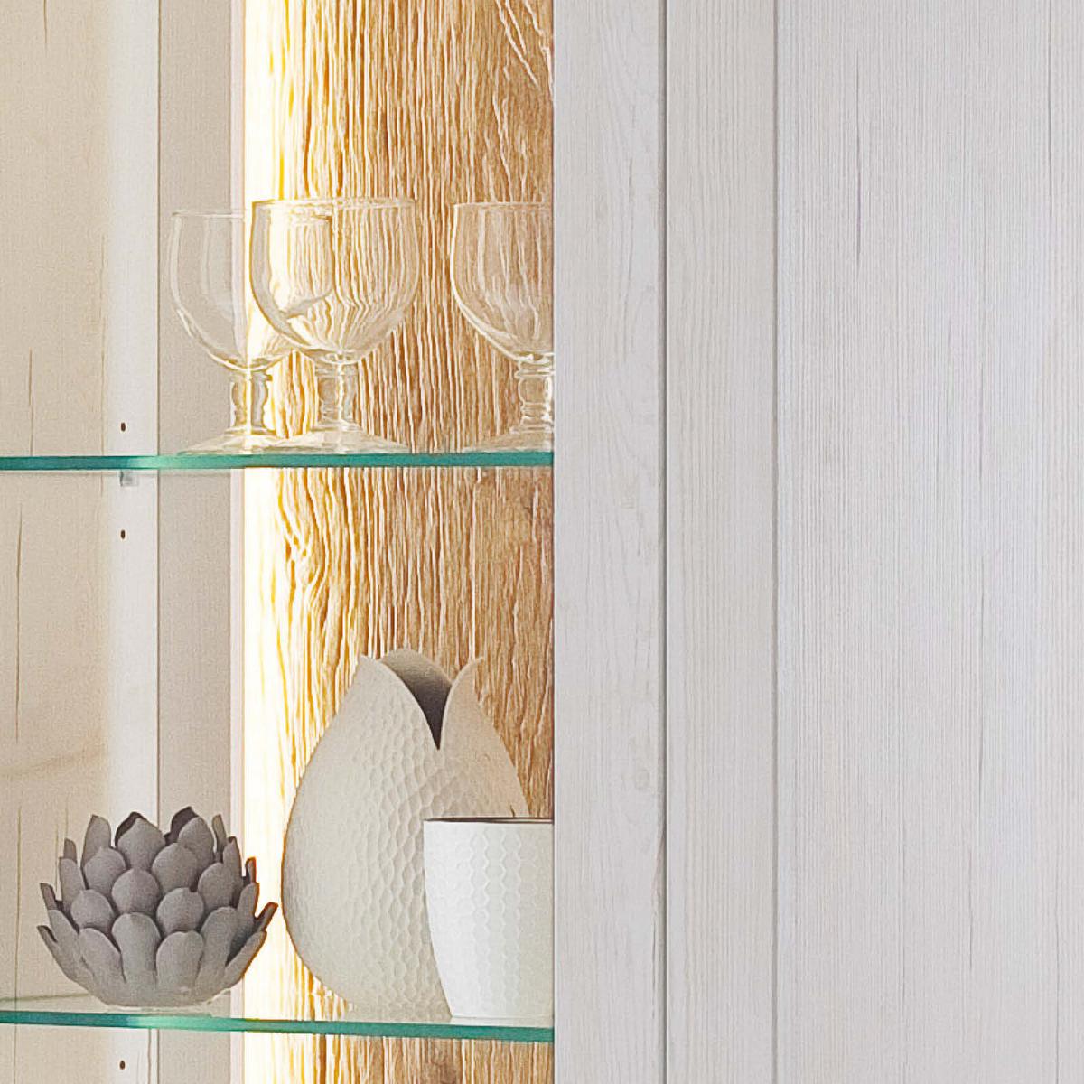 Vitrine Madrid B: 106 cm Eichefarben/Pinienfarben - Eichefarben/Schwarz, Design, Glas/Holzwerkstoff (106/205/40cm) - MID.YOU