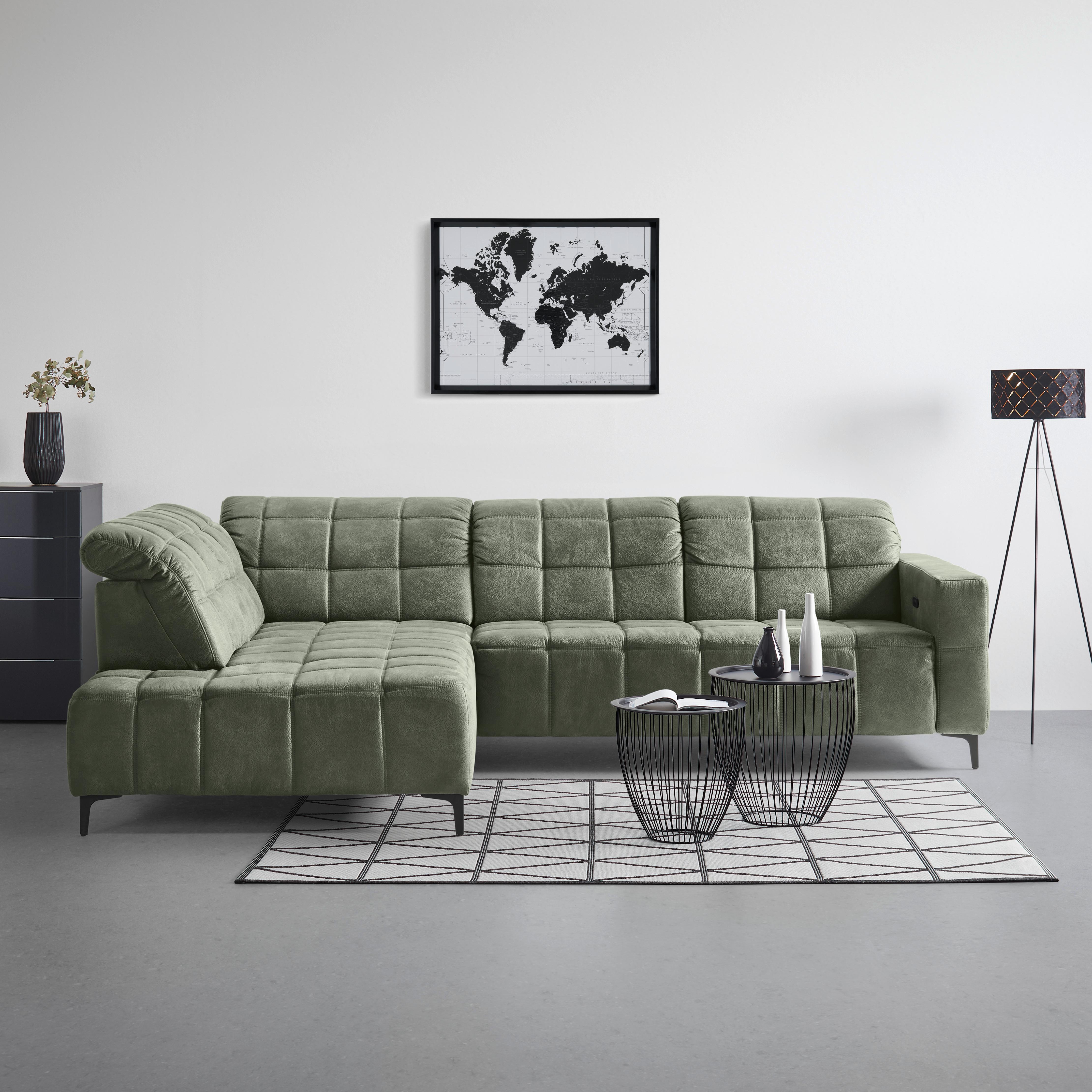 Rohová sedačka PANAMA, ľavá, olivovozelená - olivovozelená/čierna, Konventionell, kov/textil (216/304cm) - Premium Living