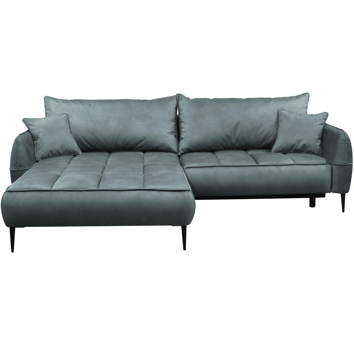 Ecksofa mit Bettkasten Letto 189x260 cm Velours Blau - Blau/Schwarz, Design, Textil (189/260cm) - MID.YOU