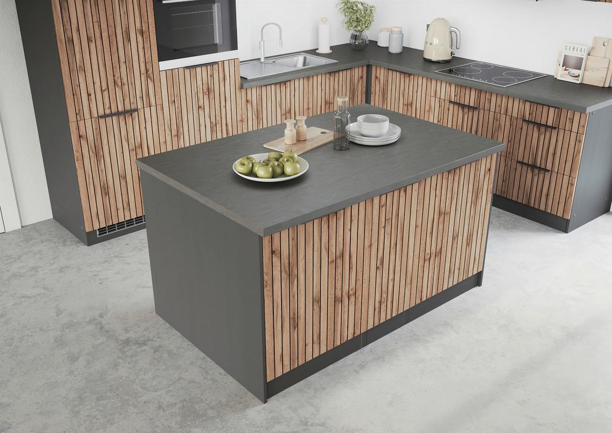 Kücheninsel Liverpool Graphit/ Eiche Dekor B: 153 cm - Schieferfarben/Eiche Wotan, Basics, Holzwerkstoff (153/86/101cm) - Held