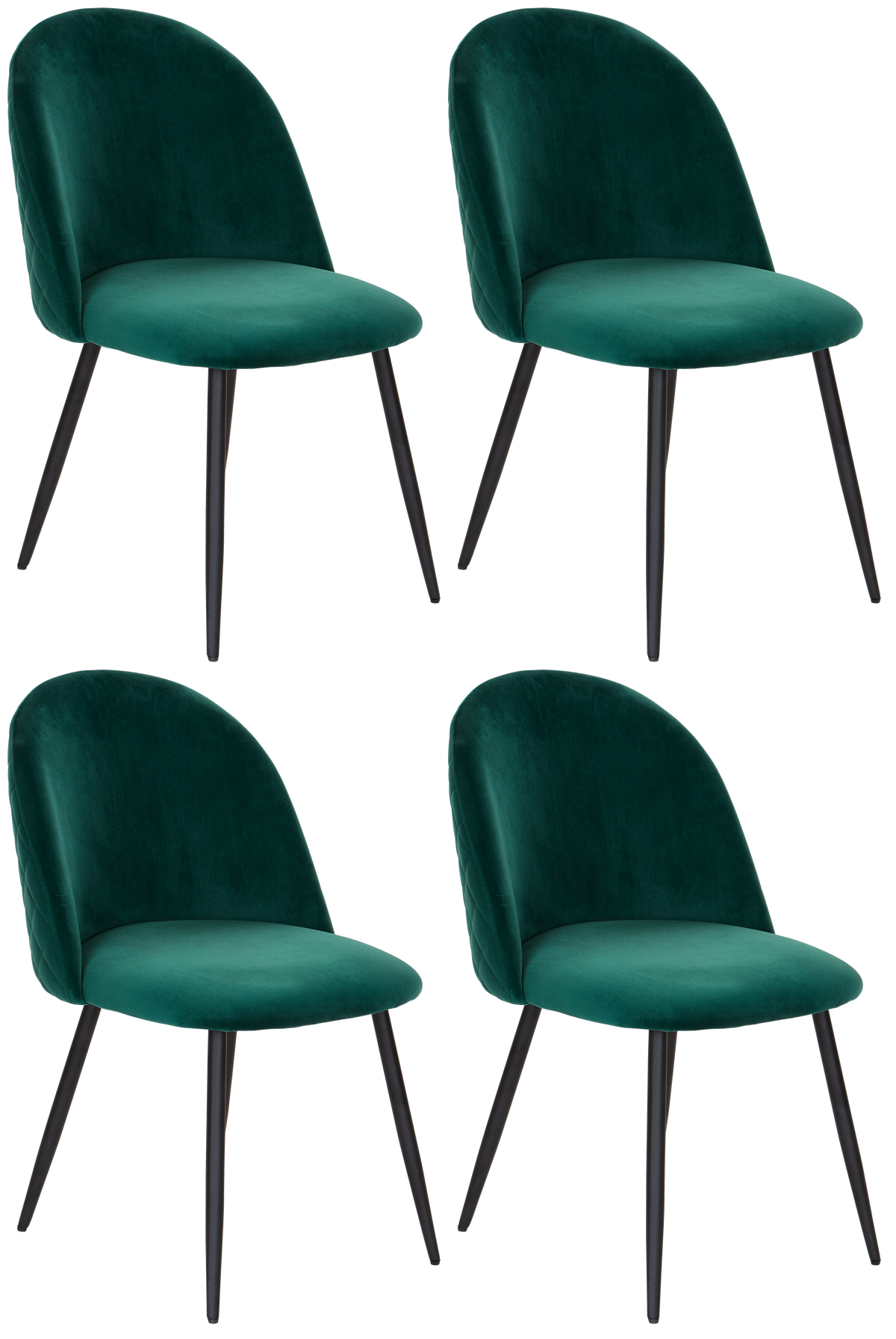 Polsterstuhl-set 4er Torres Samtbezug Grün - Schwarz/Grün, MODERN, Holz/Textil (51/79/58cm) - MID.YOU
