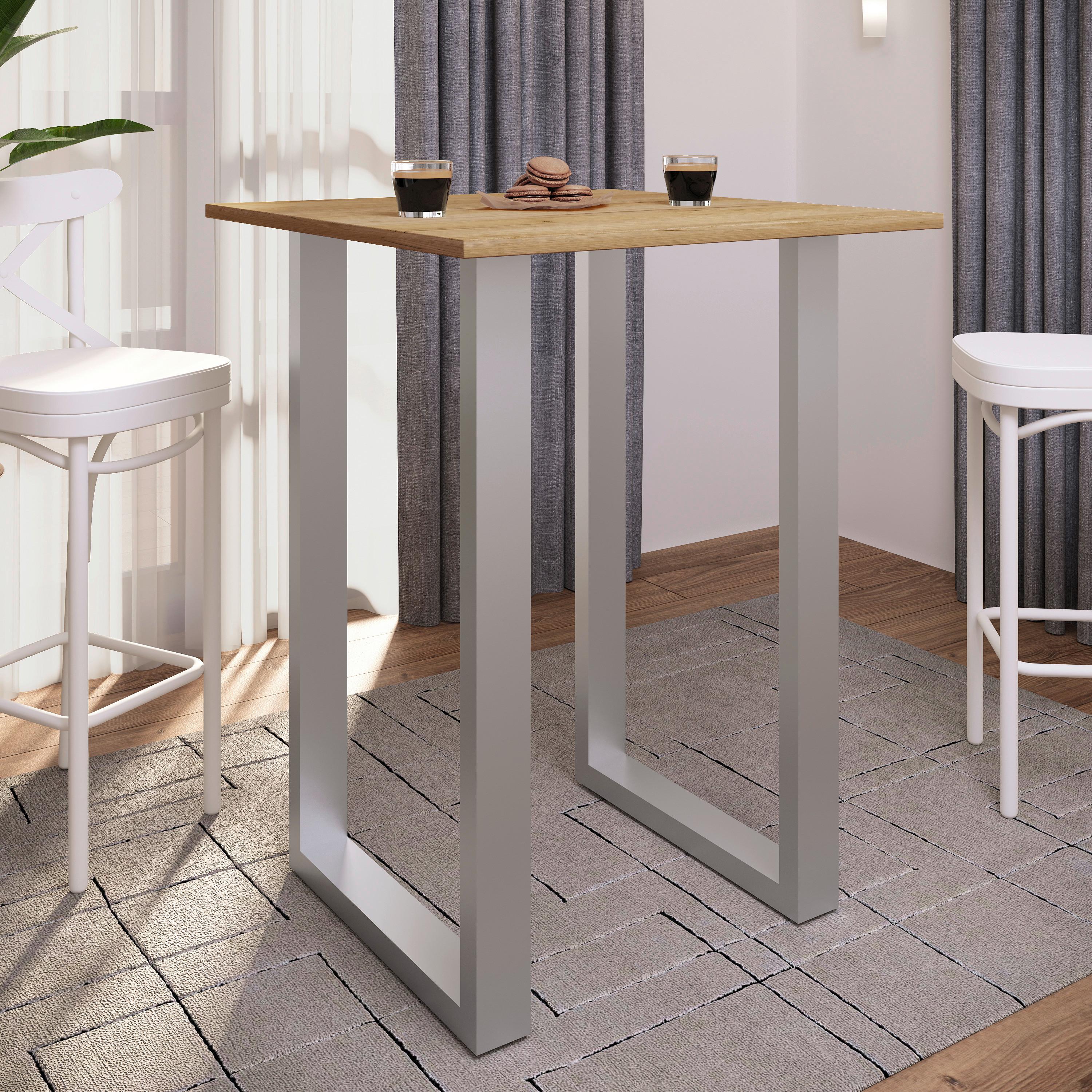 Bartisch Xona B 80x50 - Honigeiche/Silberfarben, KONVENTIONELL, Holzwerkstoff/Metall (80/102/50cm)
