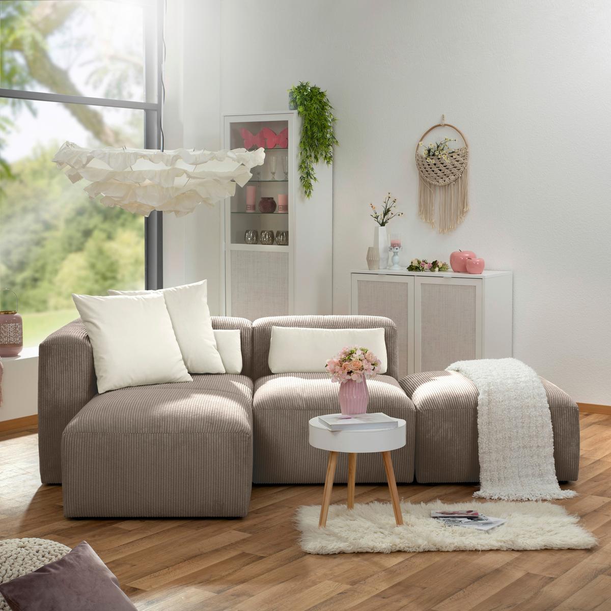 Ecksofa Lenata Taupe Cord - Taupe/Schwarz, Design, Textil (160/250cm) - Max Winzer