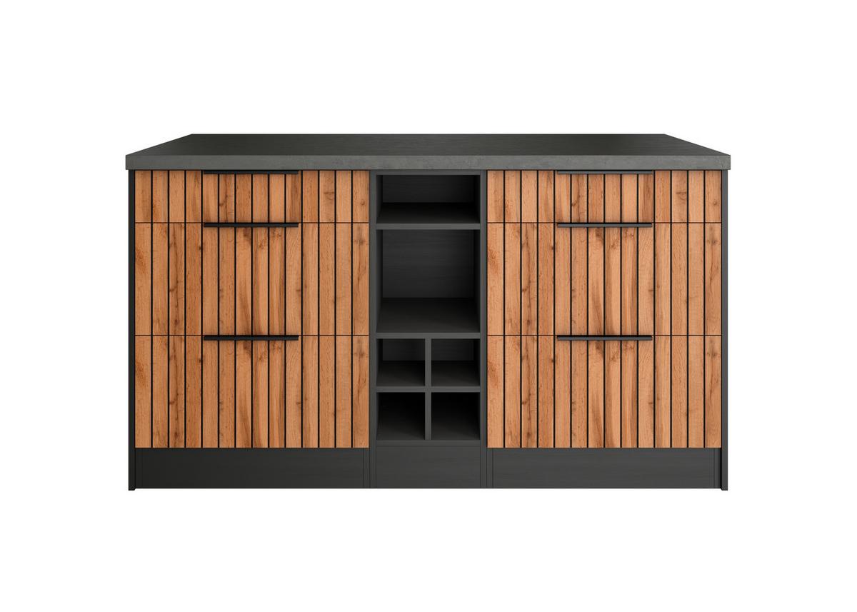 Kücheninsel Liverpool Graphit, Eiche Dekor B: 153 cm - Schieferfarben/Eiche Wotan, Basics, Holzwerkstoff (153/86/101cm) - Held