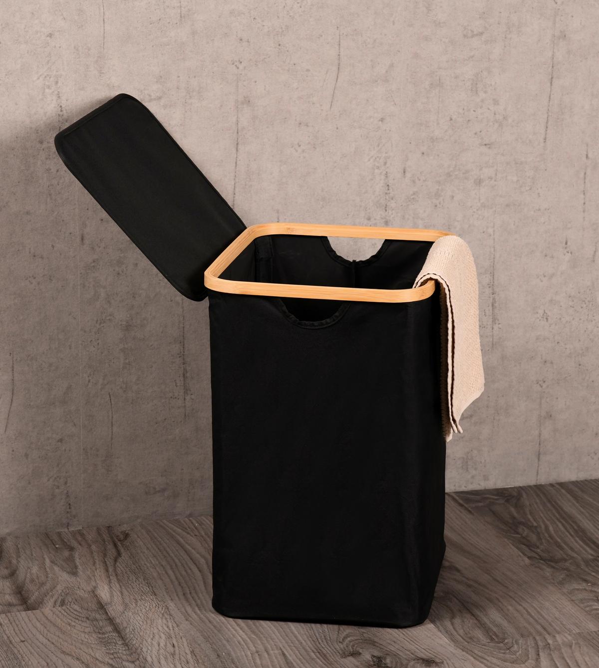 Wäschesack Wäschesammler Bambus - Schwarz/Naturfarben, Basics, Holz/Textil (41/50/33cm) - Kesper