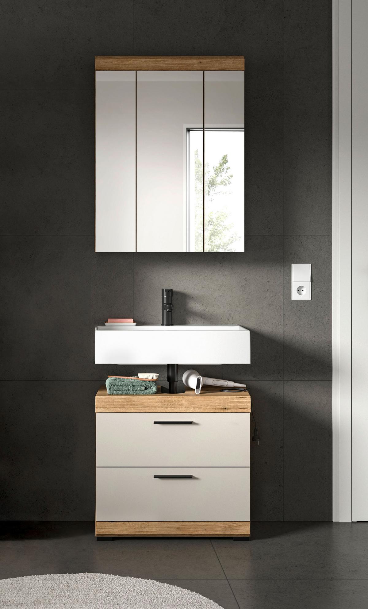 Badezimmer Scout Kaschmir/Naturfarben B: 60 cm - Kaschmir/Schwarz, MODERN, Glas/Holzwerkstoff (60cm) - MID.YOU