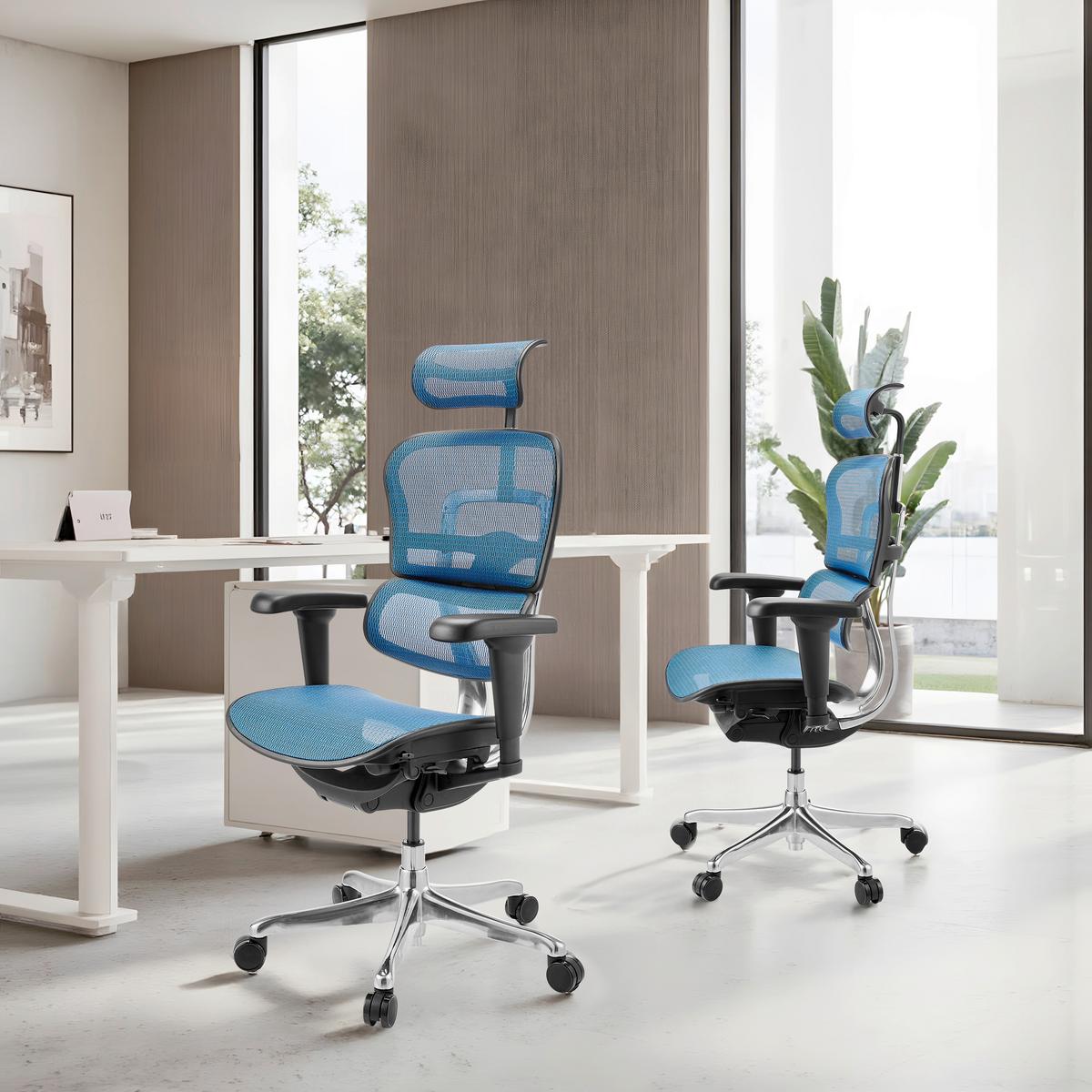 Drehstuhl Ergohuman Ultra Gen Blau B: 65cm - Blau/Silberfarben, MODERN, Kunststoff/Textil (65/132/60cm) - MID.YOU