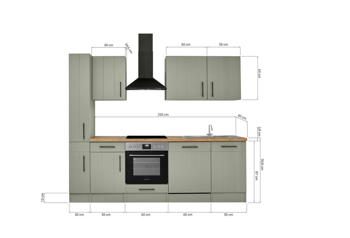 Küchenblock Anton Wildeiche/Schilfgrün B: 250cm - Schilfgrün/Wildeiche, Trend, Holzwerkstoff (250cm) - Respekta