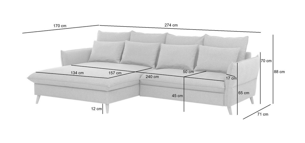 Eckschlafsofa Walter Grau S: 274 Cm - Buchefarben/Grau, Design, Textil (170/274cm) - Livetastic