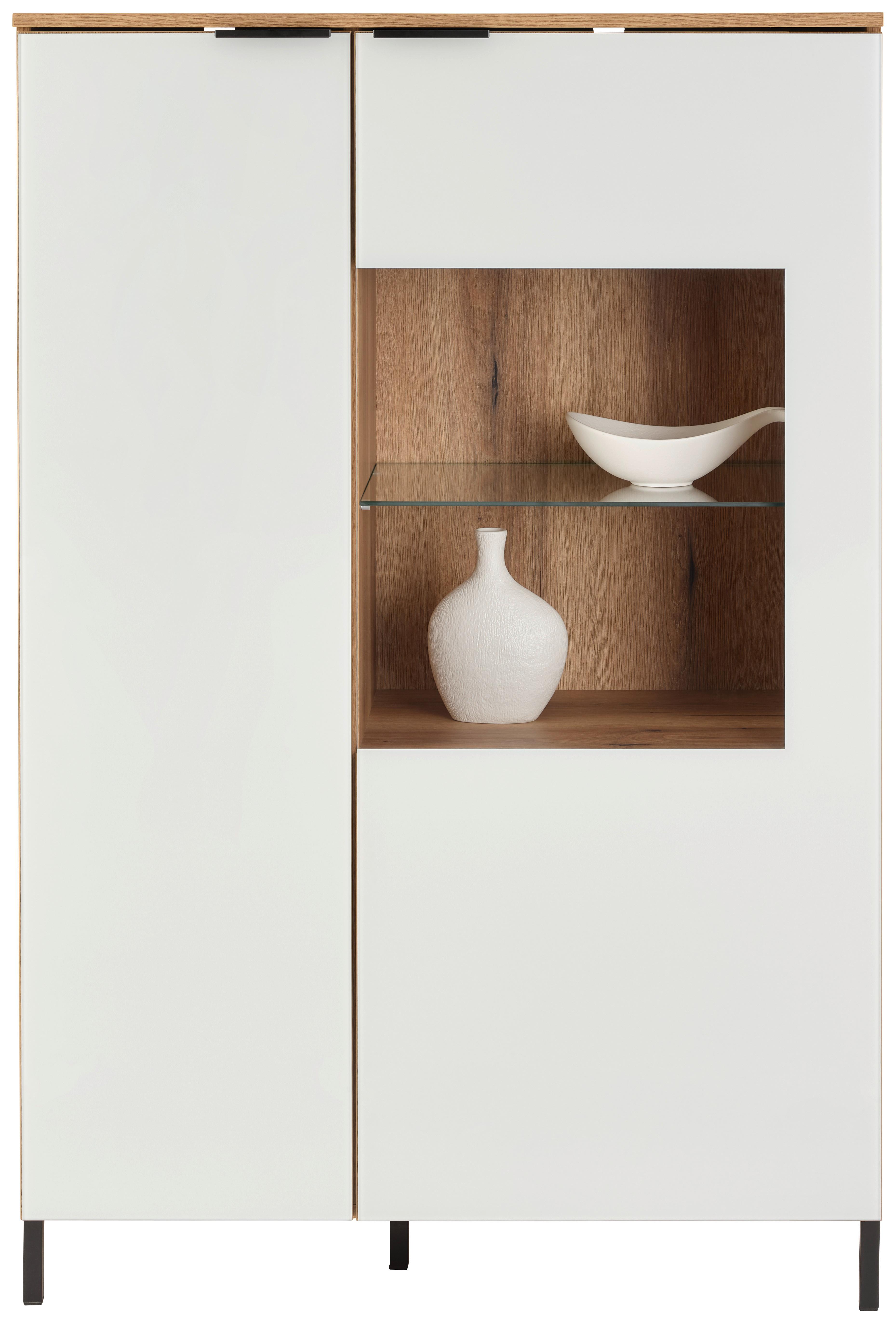 Highboard Austin 90 cm Eichefarben/Glasfront Weiß - Eichefarben/Schwarz, Trend, Glas/Holzwerkstoff (90/140/40cm)