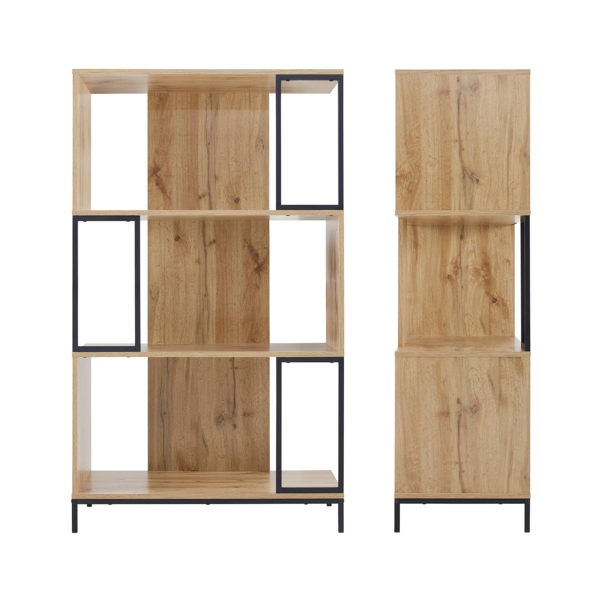 Regál GENY - čierna/farba duba, Modern, kov (80/136/40cm) - Bessagi Home