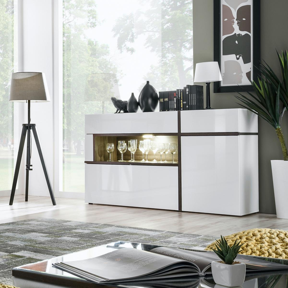 Široká komoda CROSS bílá - bílá/barvy jilmu, Moderní, kompozitní dřevo/plast (150/90/45cm) - Premium Living