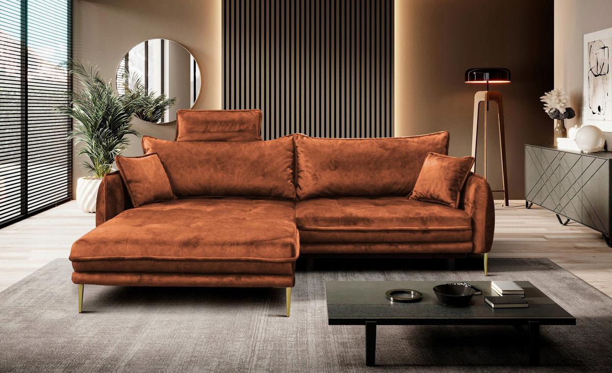 Ecksofa Whisper Rostfarben S:196x264cm - Rostfarben/Goldfarben, Design, Textil (196/264cm) - MID.YOU