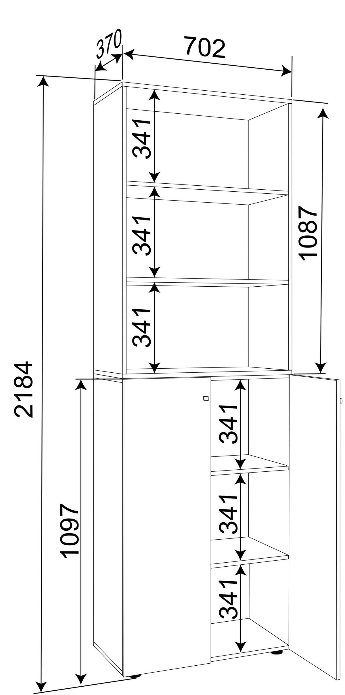 Schuhschrank Lona Grau B: 70 cm - Schwarz/Grau, Design, Holzwerkstoff (70/220/40cm) - MID.YOU