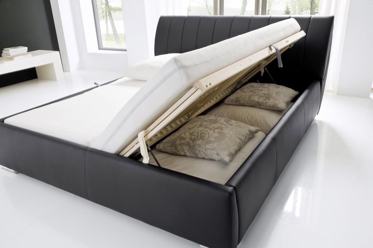 Polsterbett mit Bettkasten + Lattenrost 180x200 cm Bern - Chromfarben/Schwarz, Design, Holz/Textil (180/200cm) - Livetastic