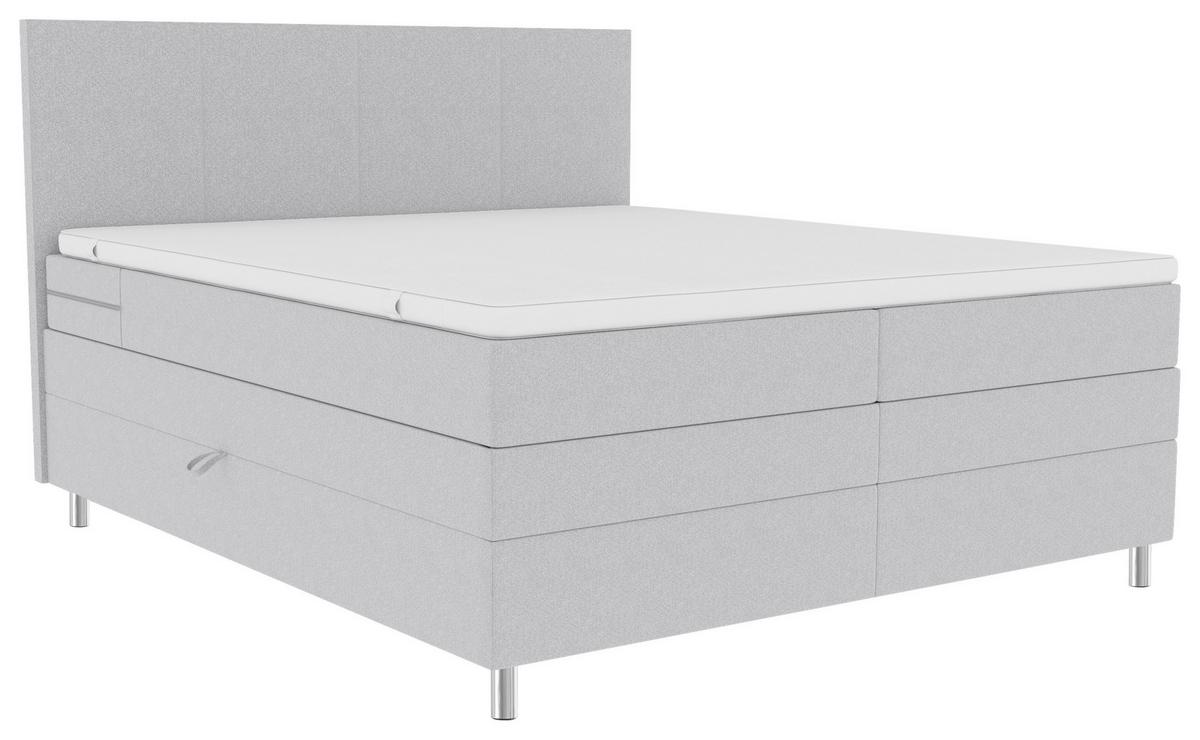 Boxspringbett mit Topper und Bettkasten 140x200 cm Messina - Chromfarben/Hellgrau, KONVENTIONELL, Textil (140/200cm)