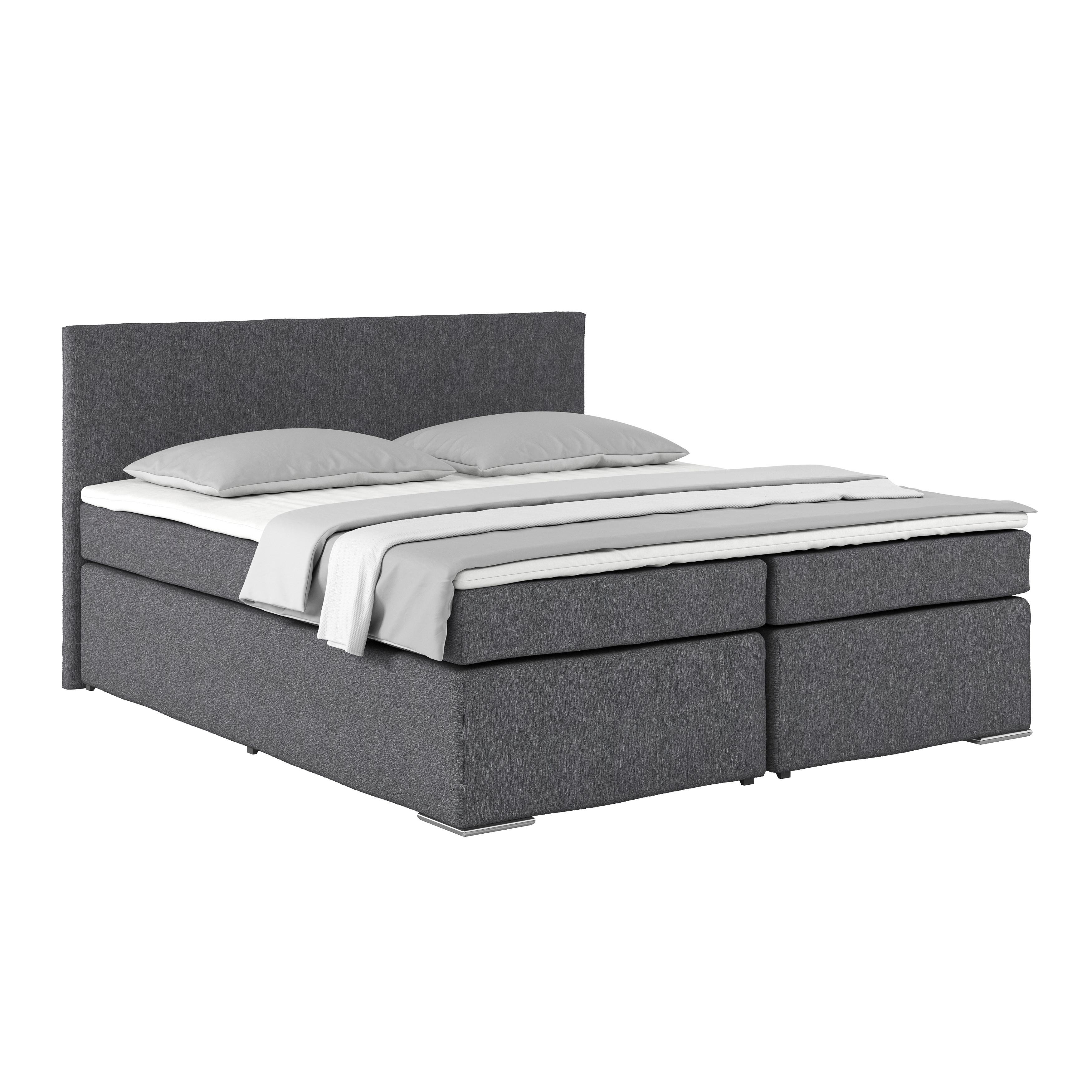 Posteľ Boxspring NERO 180x200 cm, sivá - sivá/chrómová, Konventionell, kov/textil (180/200cm)