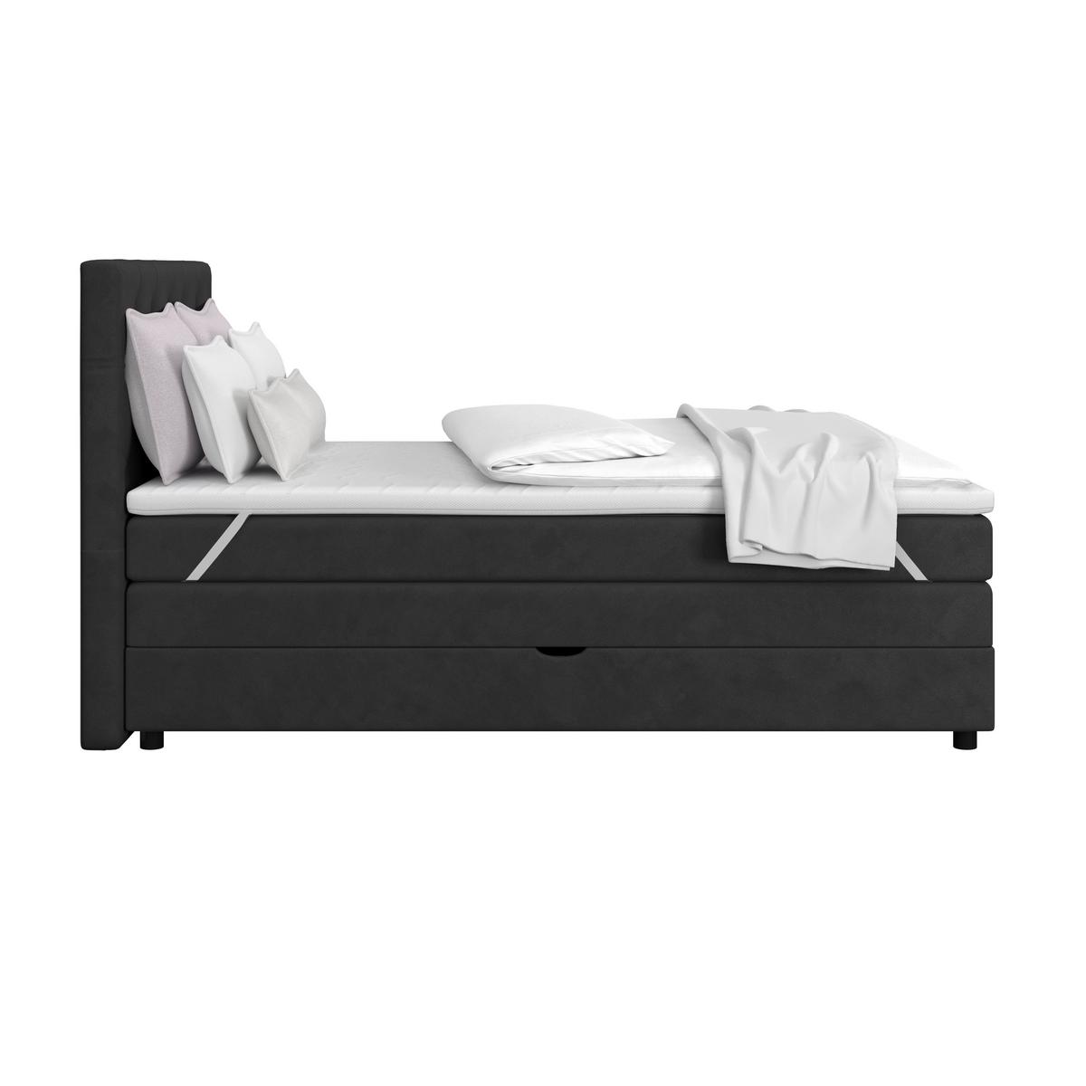 Boxspringbett Elio Schwarz 140x200 cm H4 - Schwarz, ROMANTIK / LANDHAUS, Textil (144/121/212cm) - James Wood