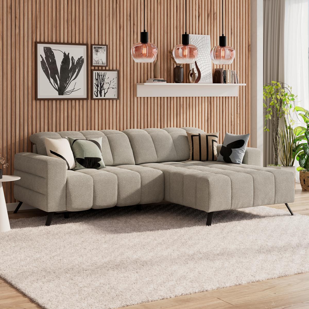 Ecksofa Milano Microfaser hellgrau, B: 256 cm - Hellgrau/Schwarz, MODERN, Holz/Textil (256/178cm) - Luca Bessoni
