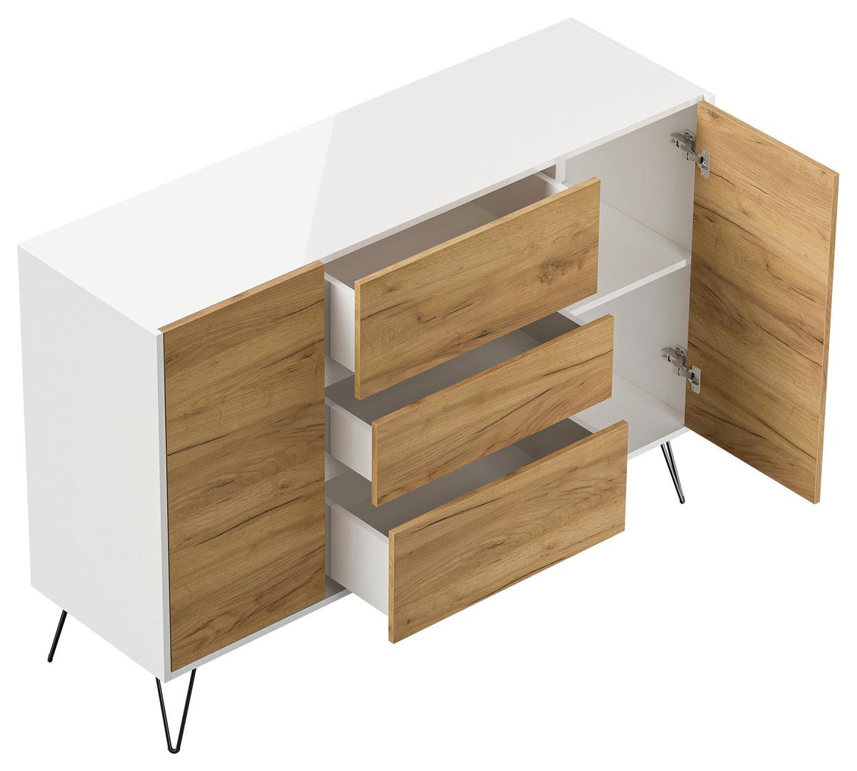 Sideboard Posseik Industrial Eichefarben/Weiß B: 140 cm - Elfenbein/Eichefarben, Design, Holzwerkstoff (140/93,6/42cm) - P & B