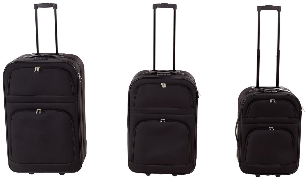 Reisekoffer Set 3-tlg. Paris 2 Rollen - Schwarz, Kunststoff/Textil - Luca Bessoni