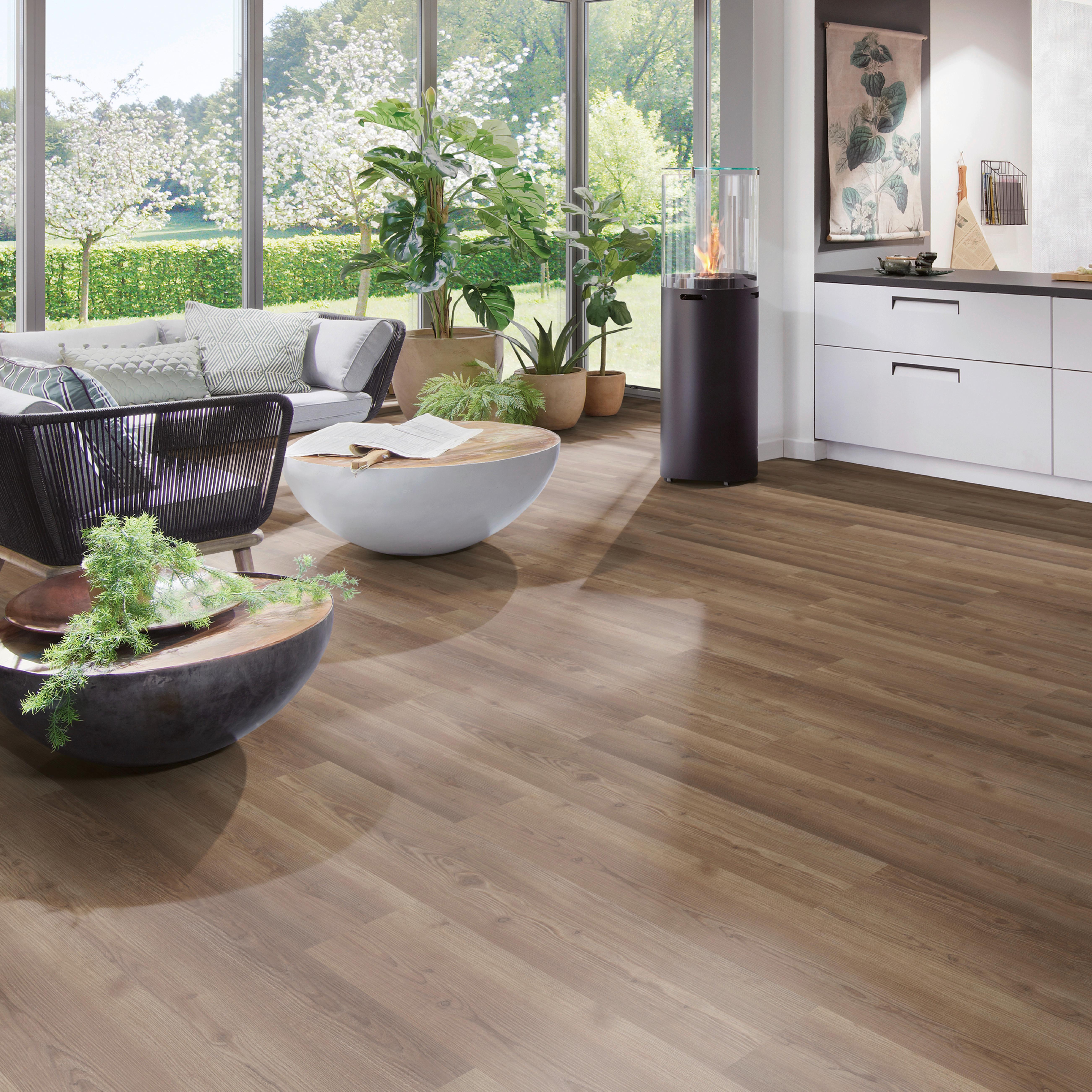 Designboden Eichefarben /Mokka Landhausdiele Stärke 6,5mm - Eichefarben/Mokka, Basics, Kunststoff (152.4/22.8/0.65cm)