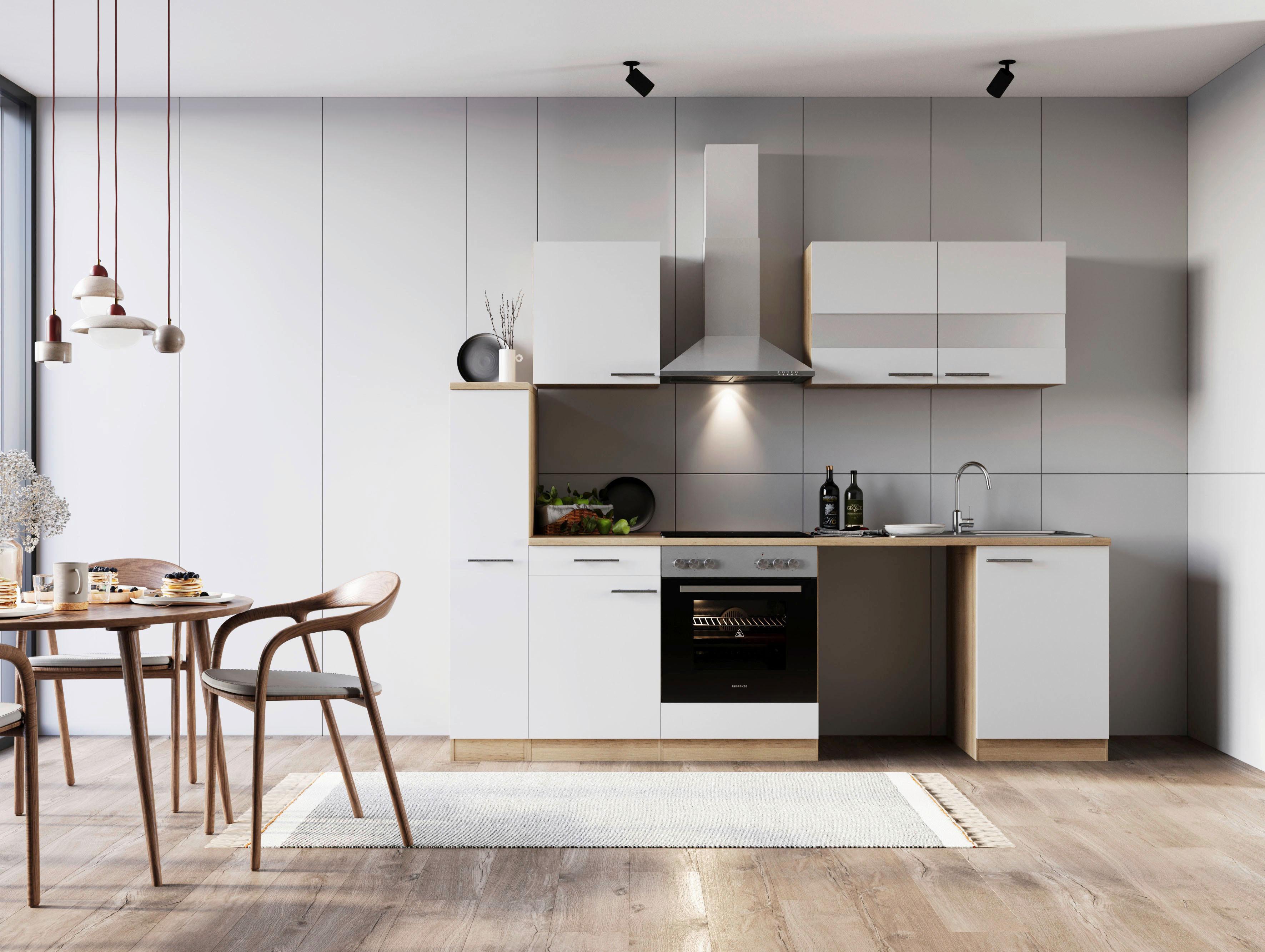 Küchenblock Merle Weiß B: 250 Cm - Eichefarben/Weiß, Basics, Glas/Holzwerkstoff (250cm) - Respekta