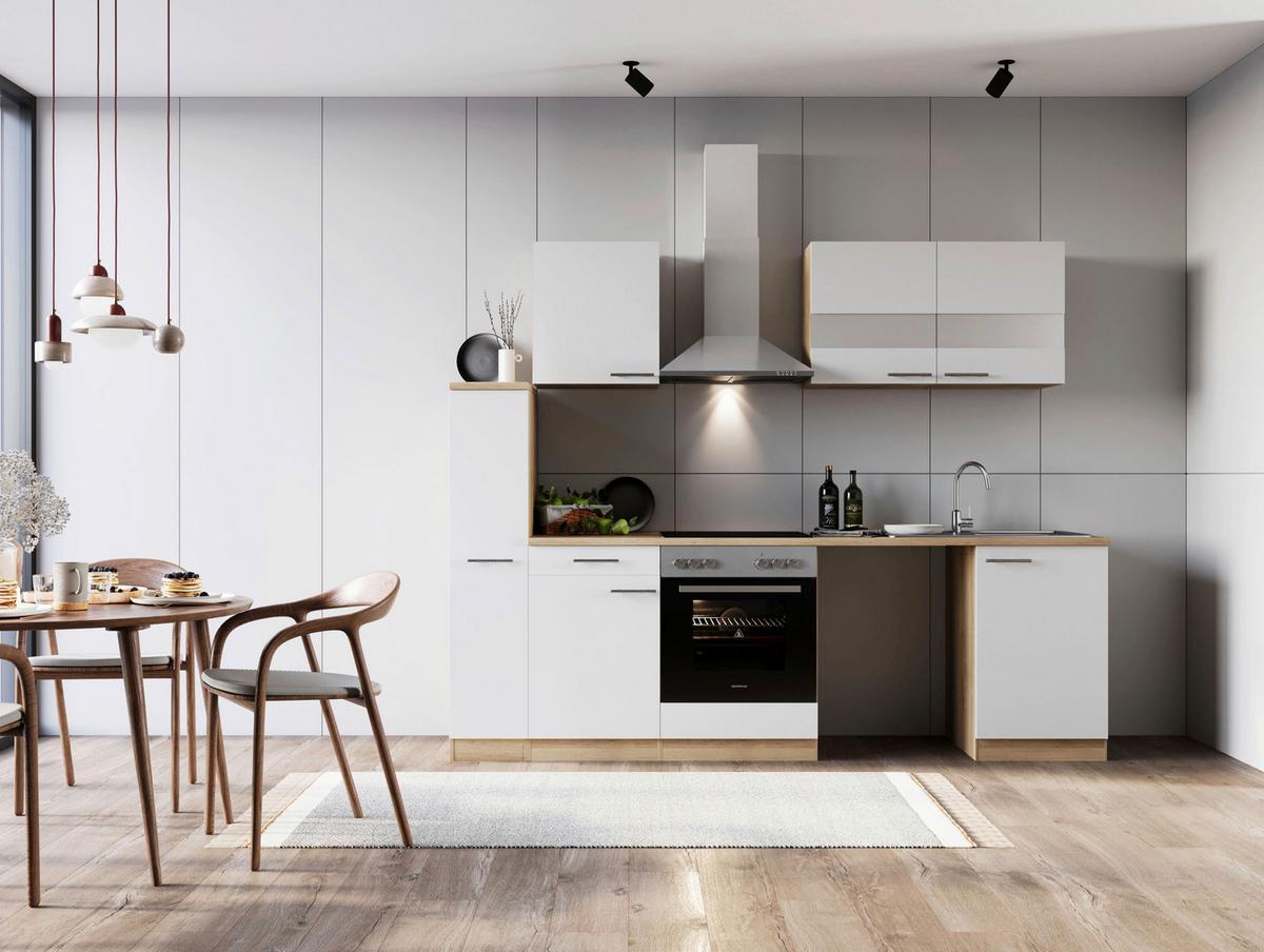 Küchenblock Merle Weiß B: 250 Cm - Eichefarben/Weiß, Basics, Glas/Holzwerkstoff (250cm) - Respekta