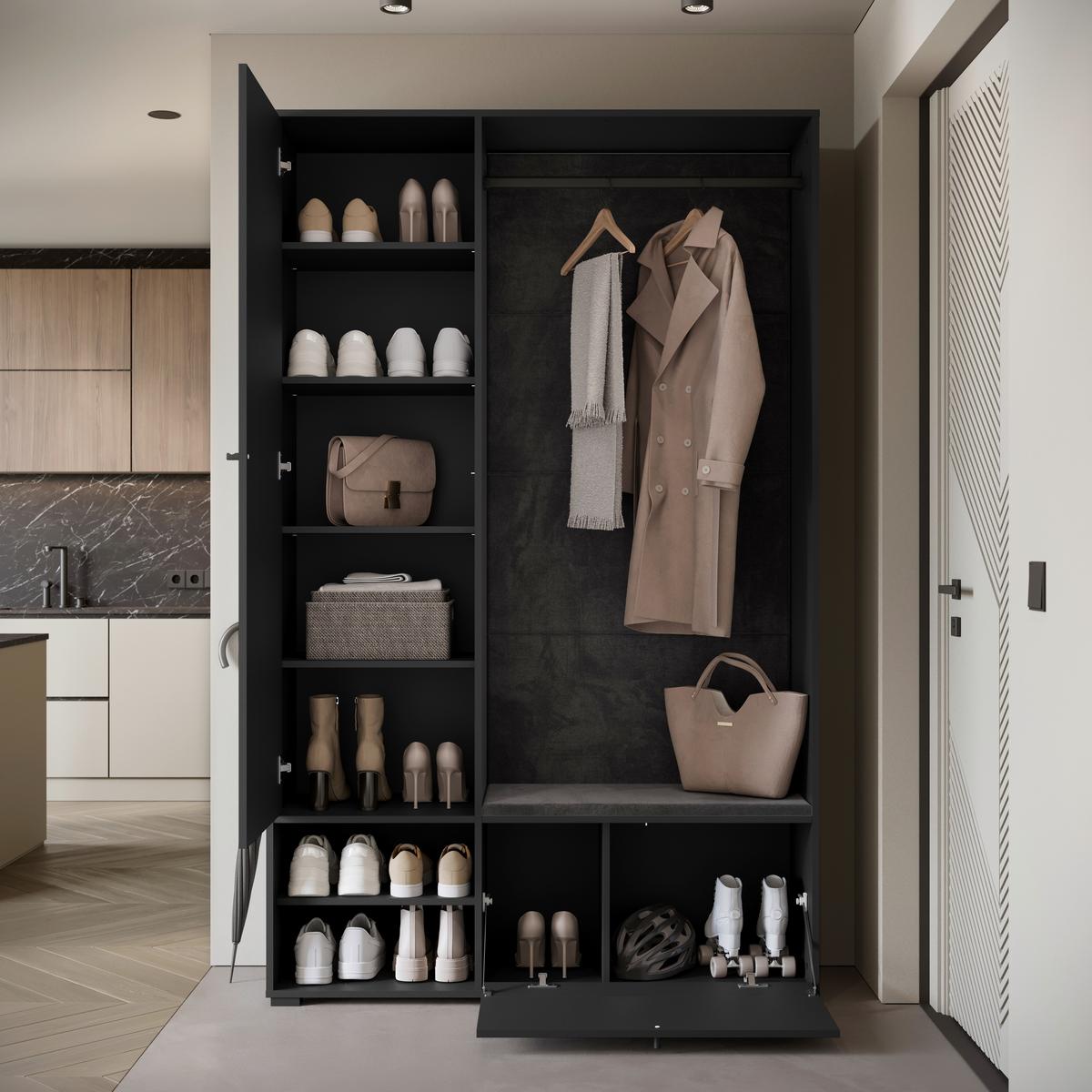 Garderobe Dino 013 Schwarz B: 117,3 Cm - Schwarz, Basics, Holzwerkstoff (117,3/190/33cm) - P & B